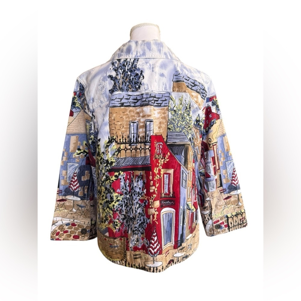 Christopher & Banks Scenic Print Button Front Jacket Parisian Café Art Style L - Picture 6 of 12